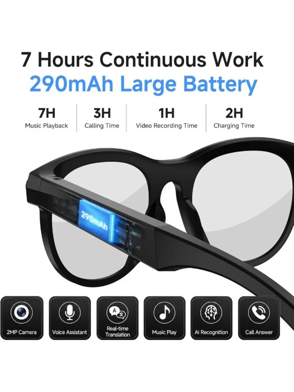 Smart Glasses with 2MP Camera, HD Video, Bluetooth Calls, Voice Assistant